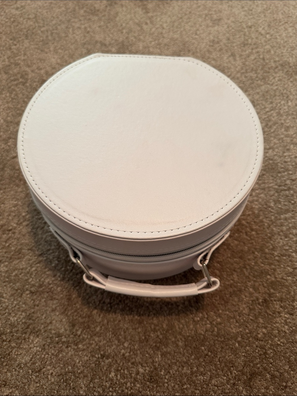 White Round Leather pageant crown case